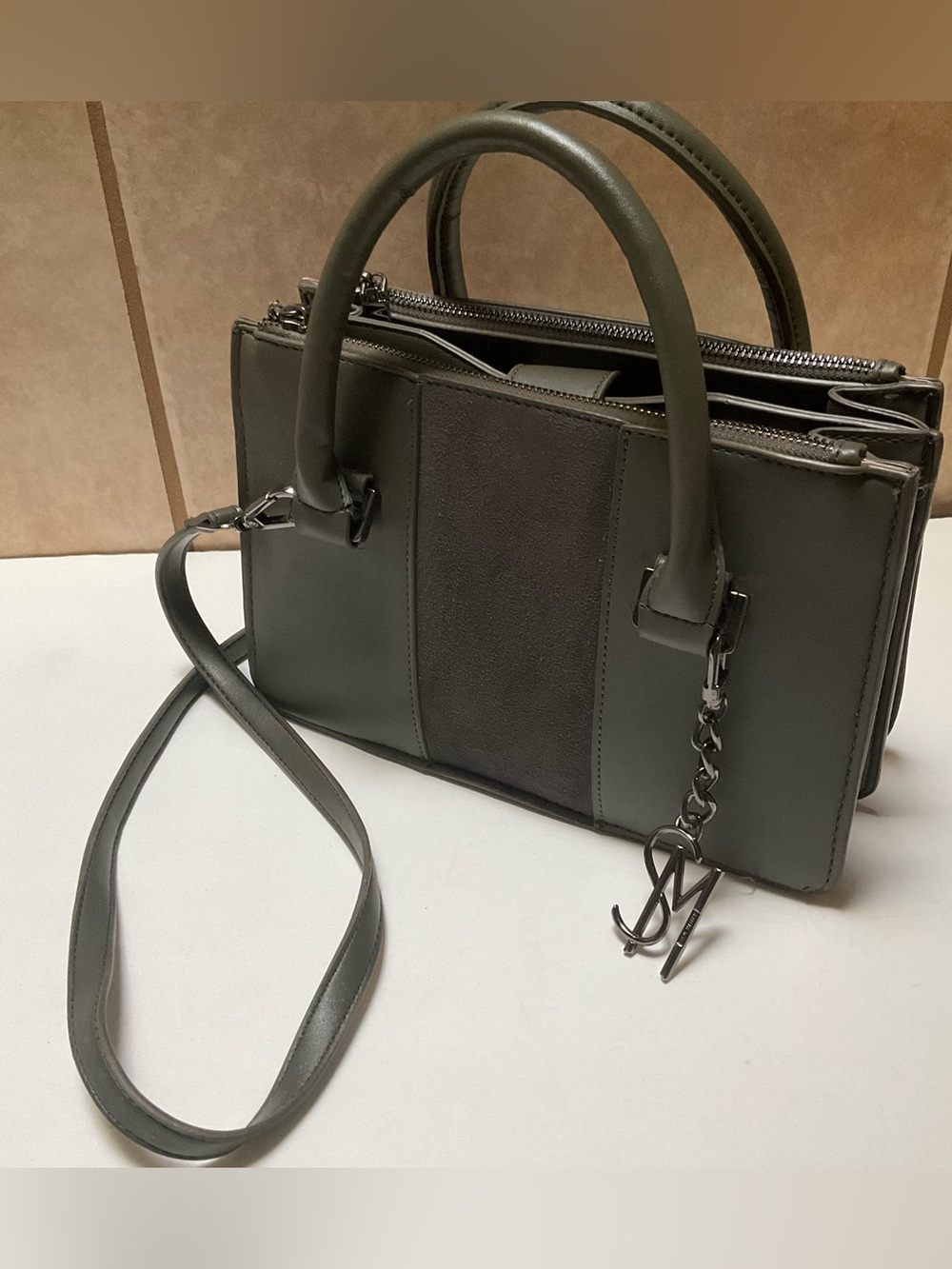 Steve Madden Olive Green Satchel Women Structured Top-Handle Crossbody Bag